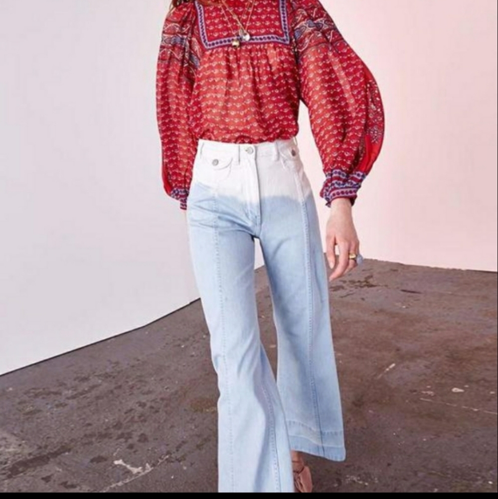- Ulla Johnson Martyna high rise ombré flare crop jeans women size 2